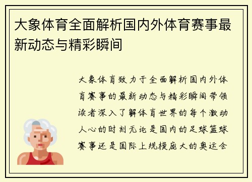 大象体育全面解析国内外体育赛事最新动态与精彩瞬间
